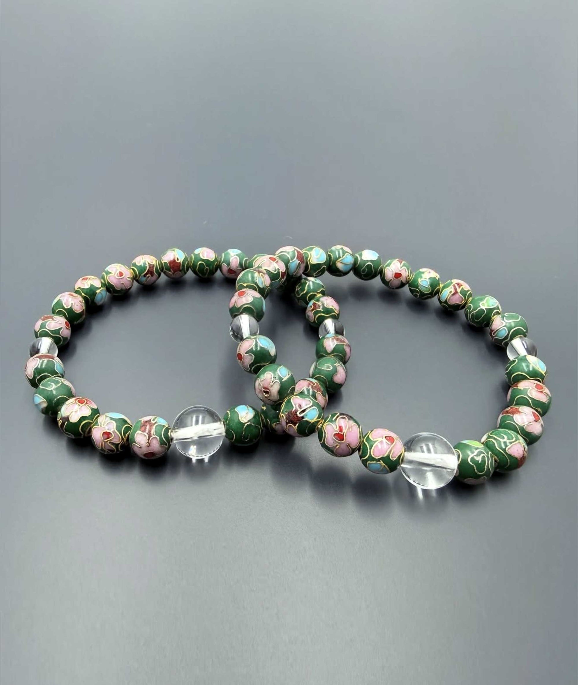 Cloisonné Enamel Bead Bracelet with Quartz - Japanese Shippou-yaki - Kyoto Kanbe Juzu