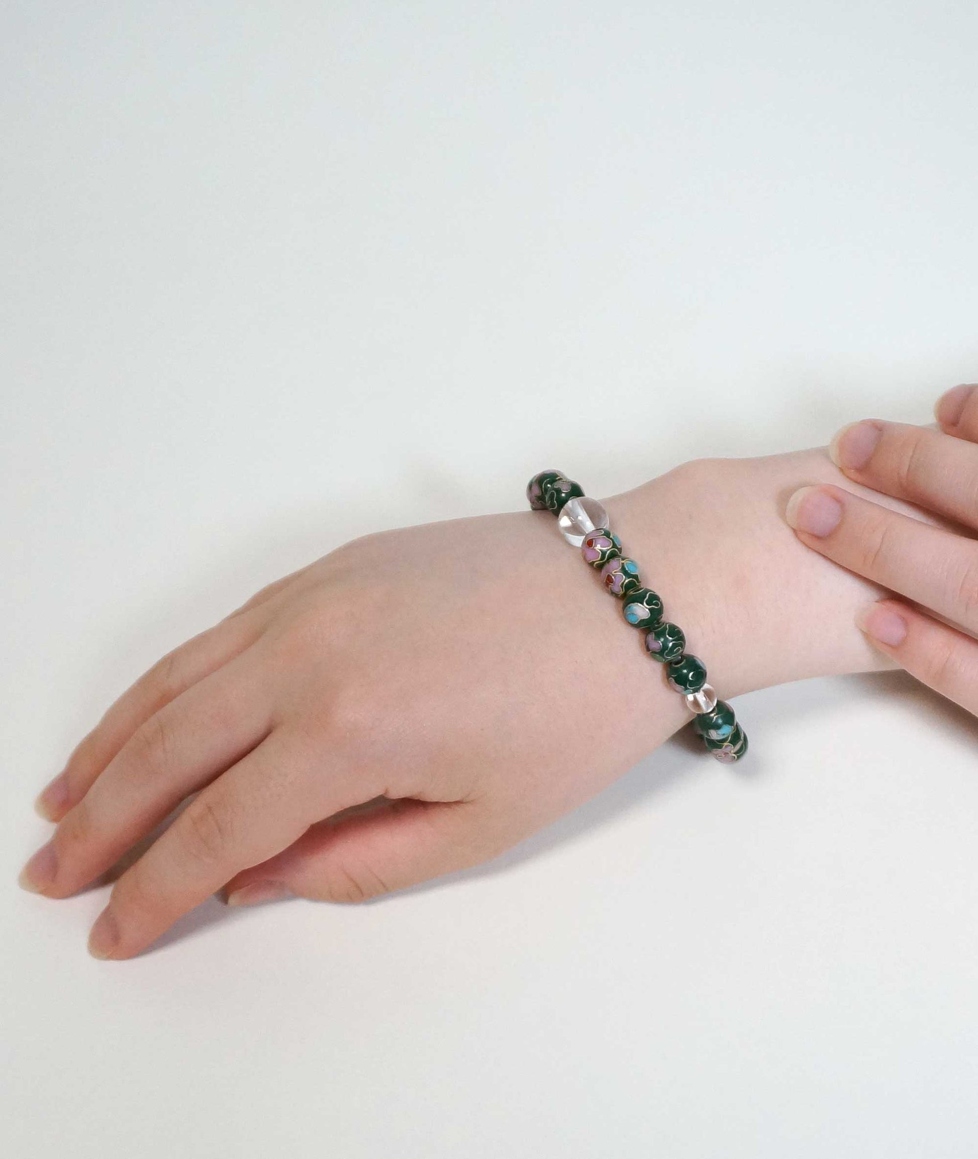 Cloisonné Enamel Bead Bracelet with Quartz - Japanese Shippou-yaki - Kyoto Kanbe Juzu
