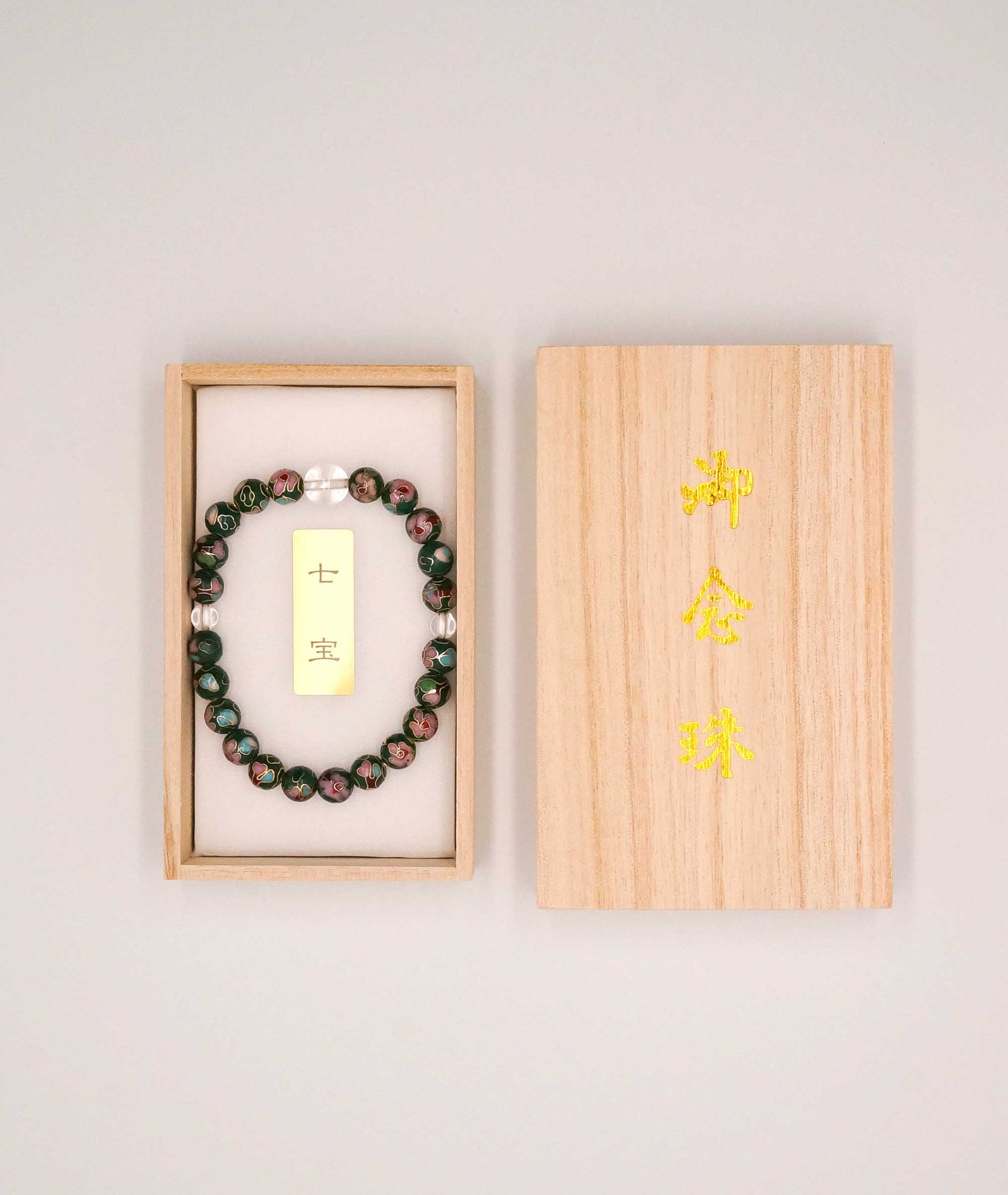 Cloisonné Enamel Bead Bracelet with Quartz - Japanese Shippou-yaki - Kyoto Kanbe Juzu
