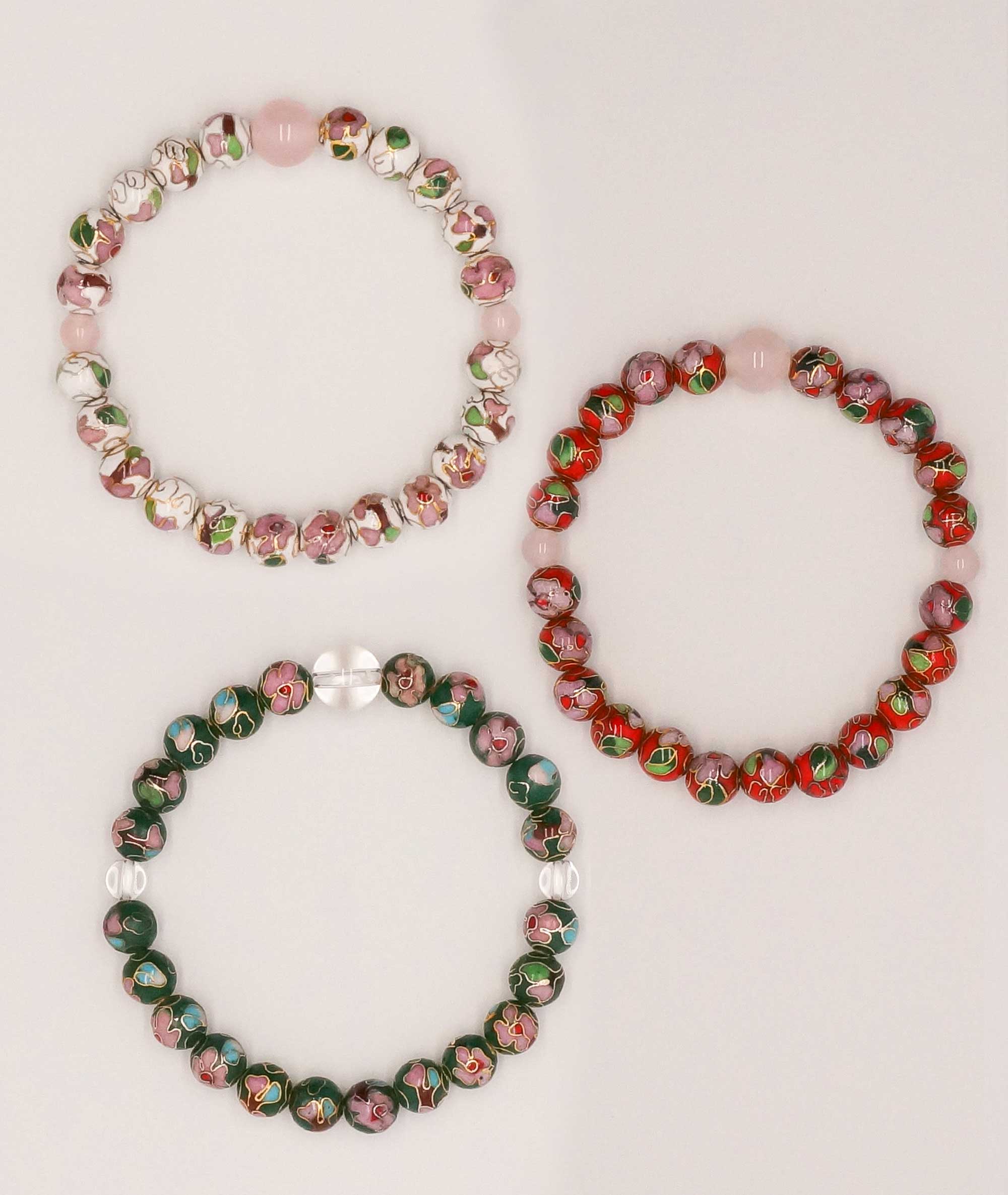 Cloisonné Enamel Bead Bracelet with Quartz - Japanese Shippou-yaki