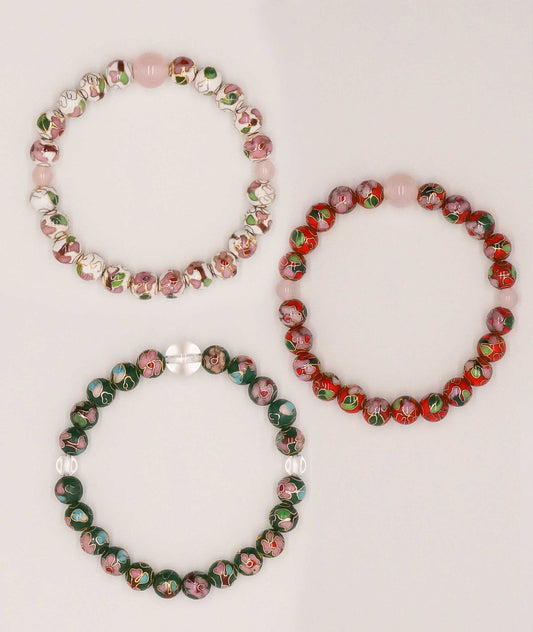 Cloisonné Enamel Bead Bracelet with Quartz - Japanese Shippou-yaki - Kyoto Kanbe Juzu